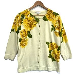 Isaac Mizrahi Cream Cardigan with Yellow Floral Design